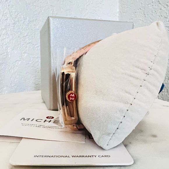 MICHELE Deco Sport Watch Head & Pink Gold Leather Strap Watch, 34mm, NEW IN BOX - Picture 9 of 16